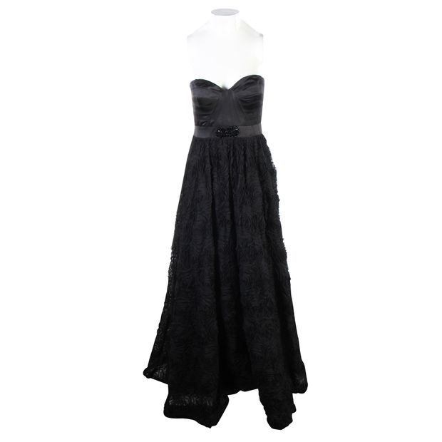 CONTEMPORARY DESIGNER Pleat Bodice Rosette Ball Gown