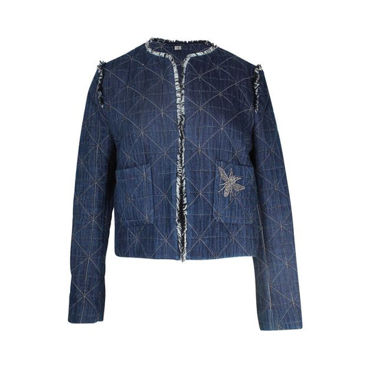 Sandro Paris Quilted Jacket in Blue Cotton