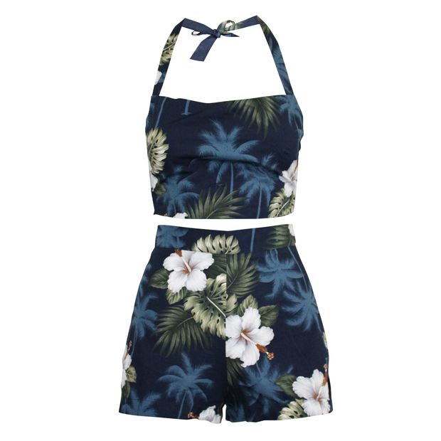 REFORMATION Blue Floral Print Top and Shorts set
