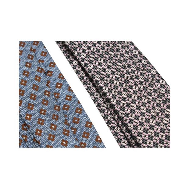 ERMENEGILDO ZEGNA Set of Ties: Blue with Brown Flowers & Pink and Grey Pattern