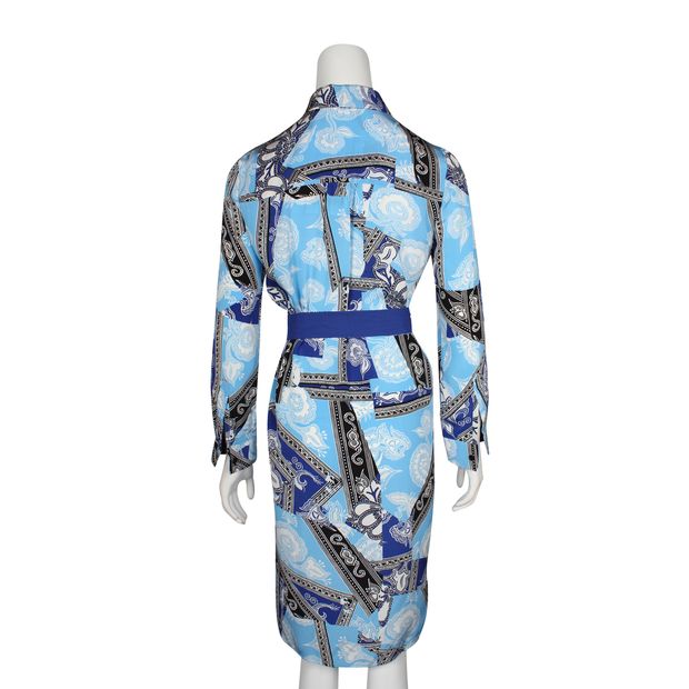 Diane Von Furstenberg Blue Print Shirt Dress With Buttons