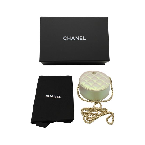 Chanel Iridescent Round Bag with Chain in White Lambskin Leather