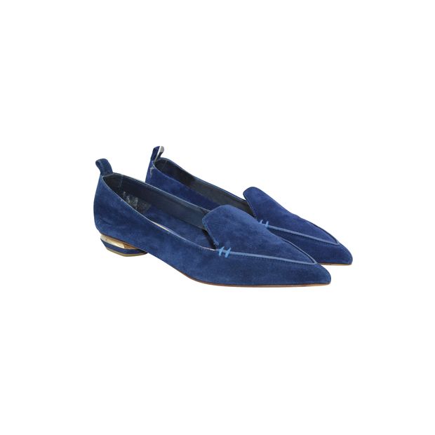 Nicholas Kirkwood Beya Point-Toe Loafers in Blue Suede