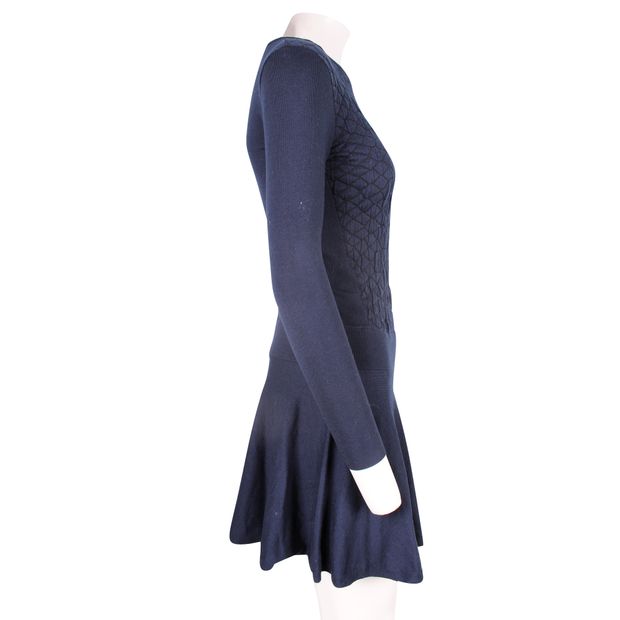 CONTEMPORARY DESIGNER Blue Knit Long Sleeves Flared Dress