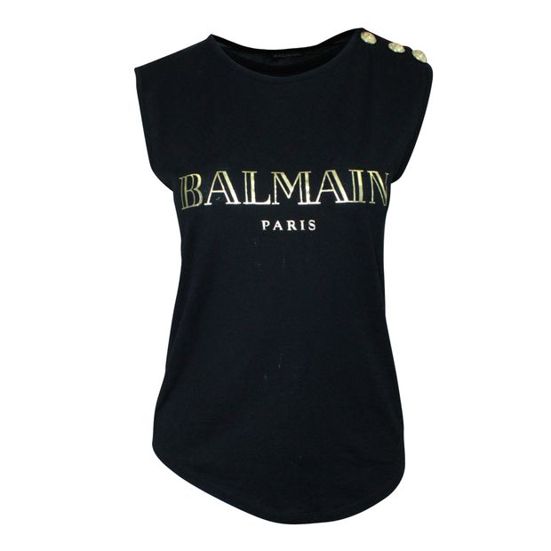 Balmain Black Sleeveless Top With Golden Buttons
