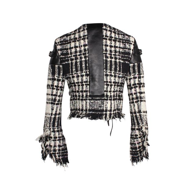 Alexander Wang Graphic Boucle Tweed Cropped Jacket in White Cotton