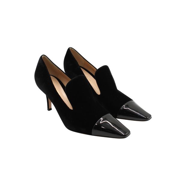 Gianvito Rossi Black Velvet Heels With Patent Leather Toes