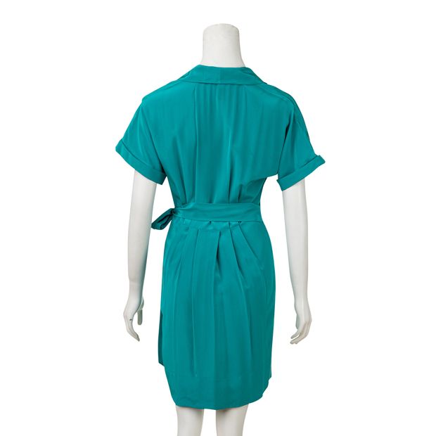 Contemporary Designer Notched Pleated Wrap Dress