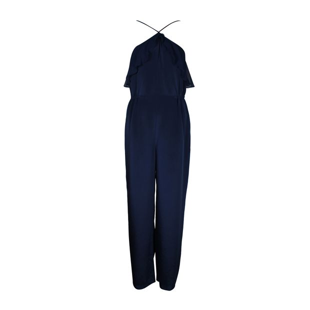 Contemporary Designer Navy Blue Silk Halter Neck Jumpsuit