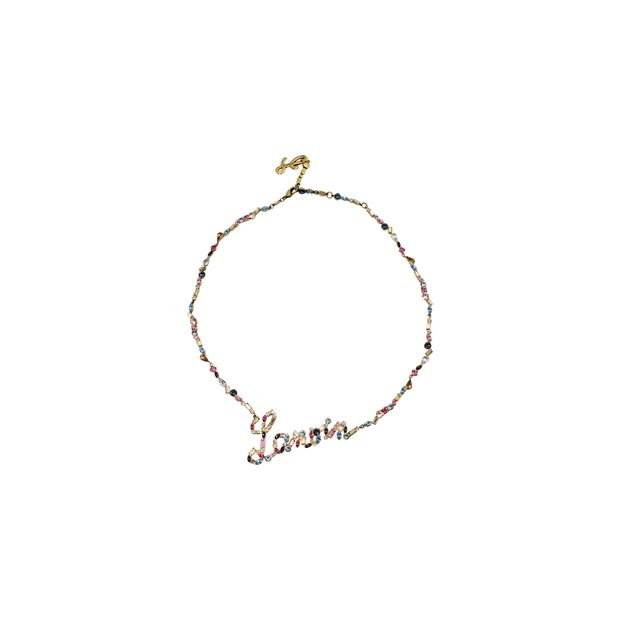 Lanvin Handwriting Embellished Logo Necklace in Gold Brass