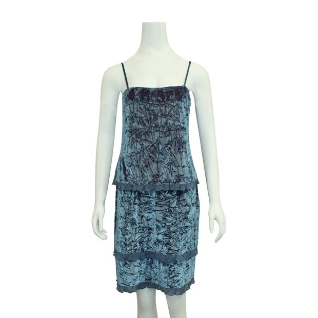 CONTEMPORARY DESIGNER Blue Crushed Velvet Skirt & Top