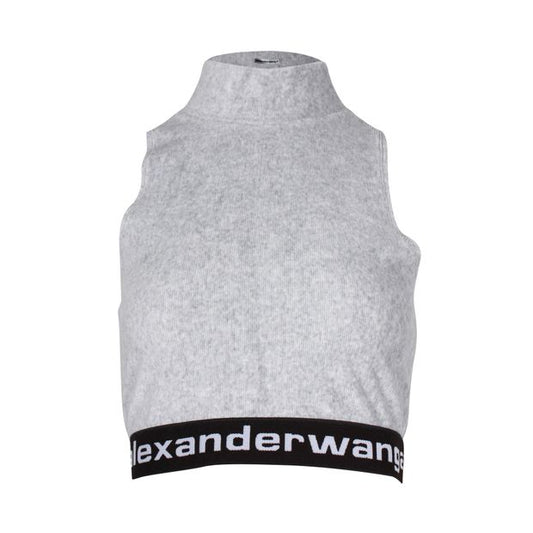 Alexanderwang.t Logo Mock Neck Tank Top in Grey Cotton