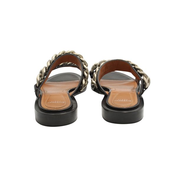 Givenchy Black Sandal With Silver Chain Detail