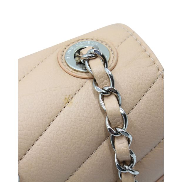 Chanel Nude Chevron Flap Bag With Silver Hardware