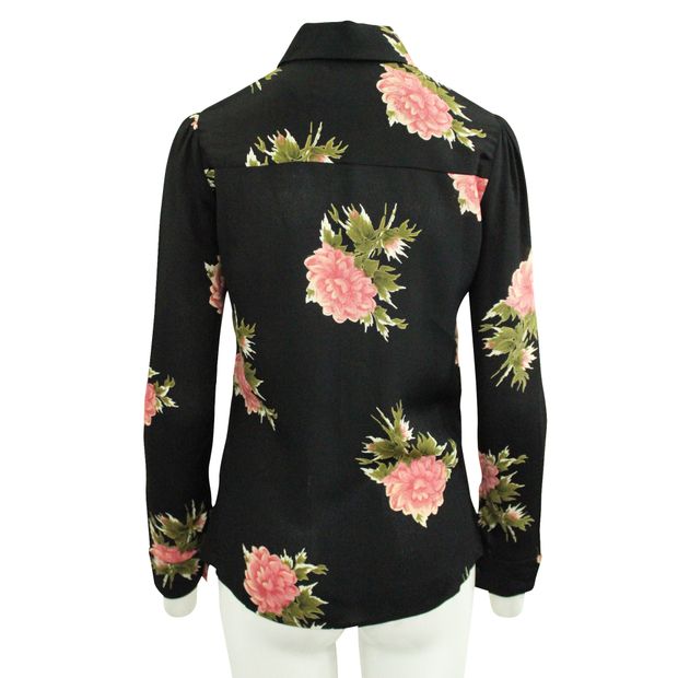 REFORMATION Black/Floral Print Viscose Shirt with Collar