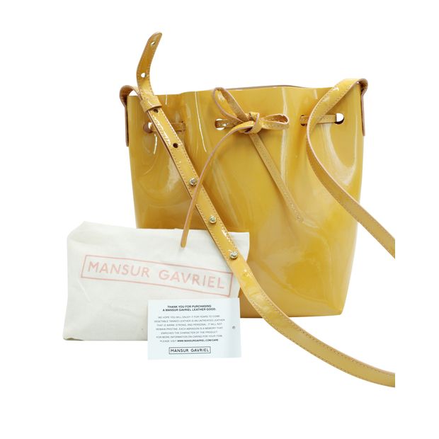 Mansur Gavriel Mustard Patent Leather Bucket Bag