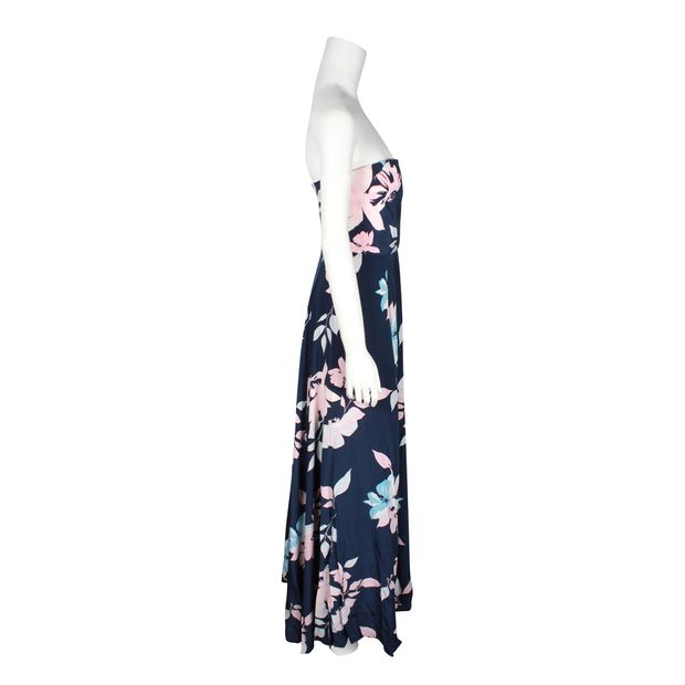 Yumi Kim Blue Floral Strapless Silk Maxi Dress