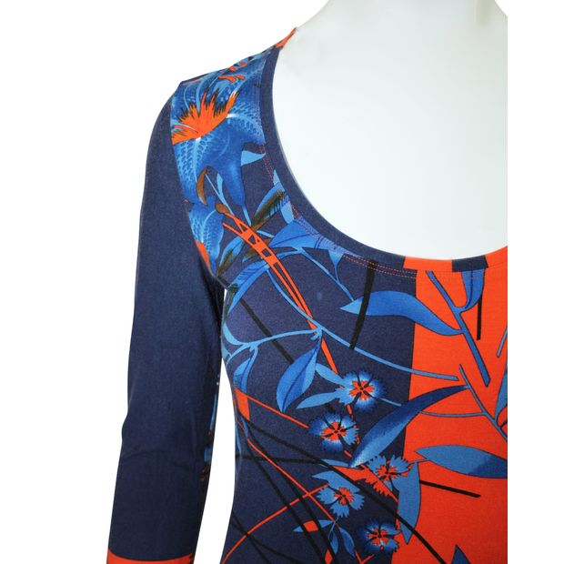 VERSACE Orange & Blue Print Long Sleeve Blouse