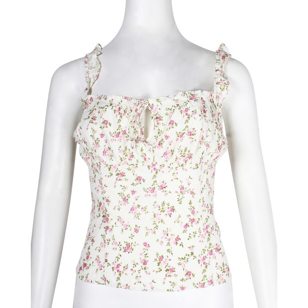 REFORMATION Ivory and Pink Floral Crop Top