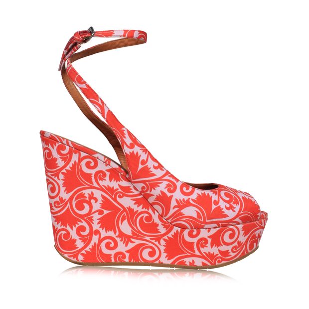 CONTEMPORARY DESIGNER Pink Printed SatinÂ Wedges Sandals With Peep-Toe