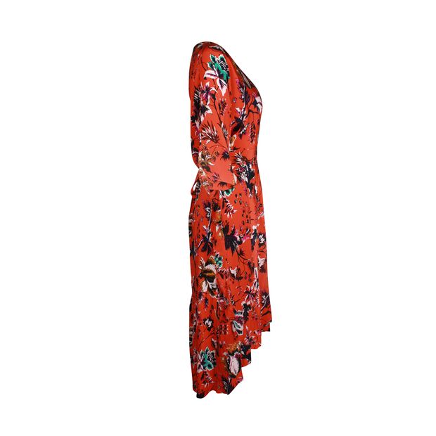 Diane Von Furstenberg Floral Wrap Dress in Orange Silk