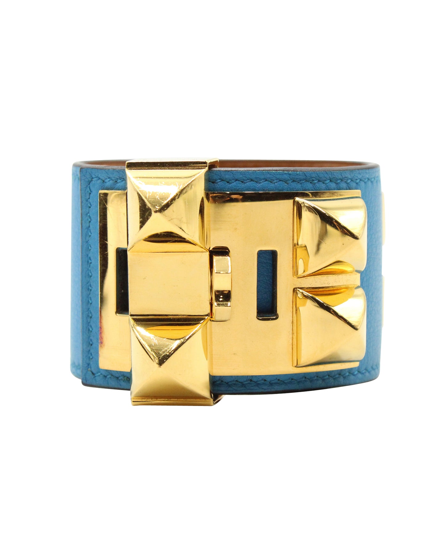 Collier de Chien Bracelet in Bleu Izmir Swift Leather with Gold Hardware