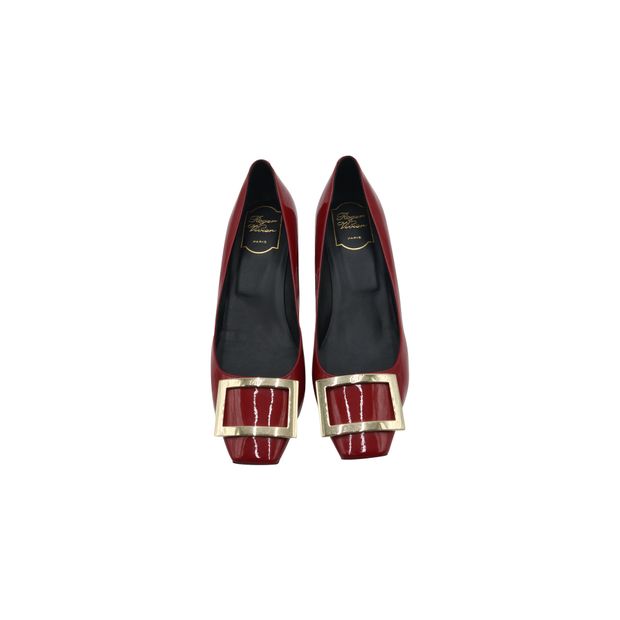 Roger Vivier Trompette Metal Buckle Pumps in Red Patent Leather