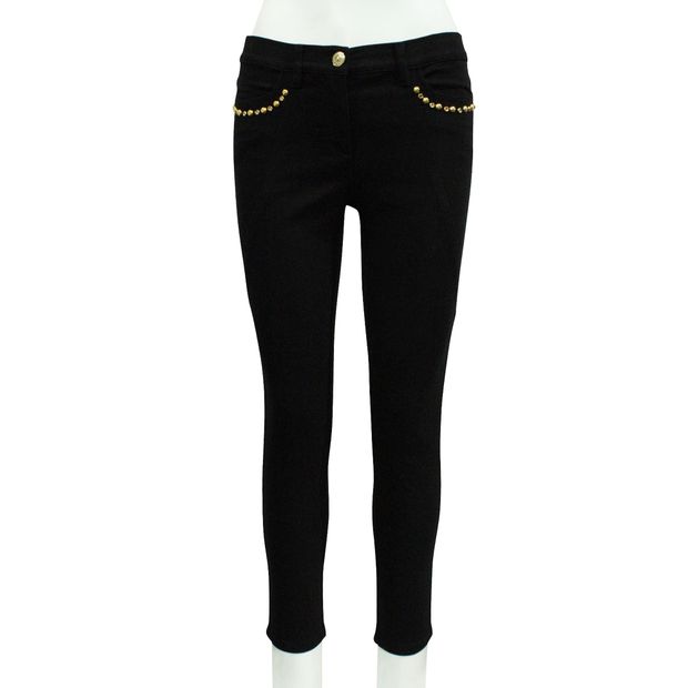 Versace Black Jeans With Golden Embellishments