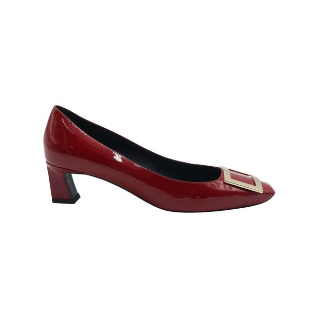 Roger Vivier Trompette Metal Buckle Pumps in Red Patent Leather