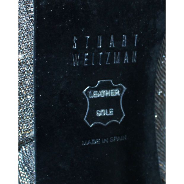 Stuart Weitzman Silver Gliterry Slingback Heels