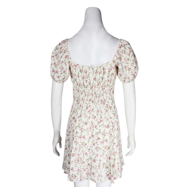 REFORMATION Ivory and Pink Square Neck Floral Dress