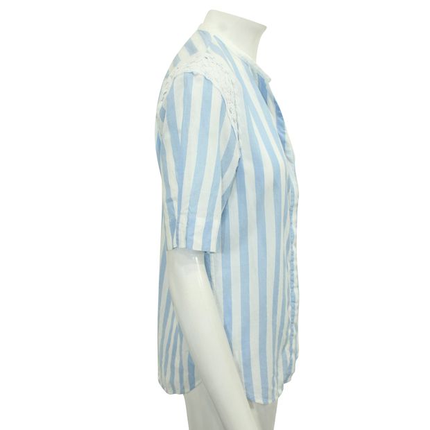 SANDRO Blue Striped Top with Lace Trimmings