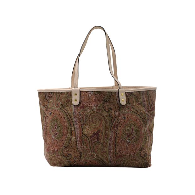 Etro Colorful Fabric/ Pink Leather Reversible Tote Bag