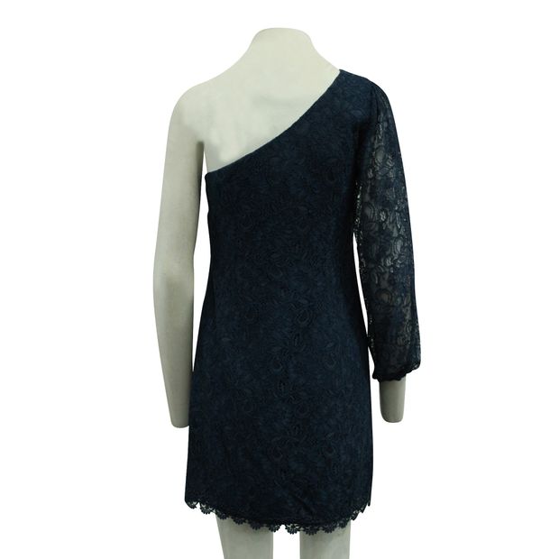 CONTEMPORARY DESIGNER Dark Blue One Sleeve Lace Dress