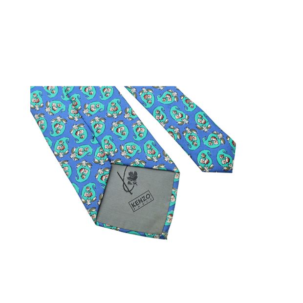 KENZO Turquoise Print Silk Tie