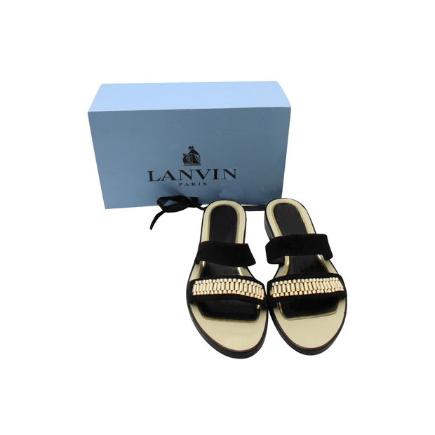 LANVIN Black Flat Chain Sandals