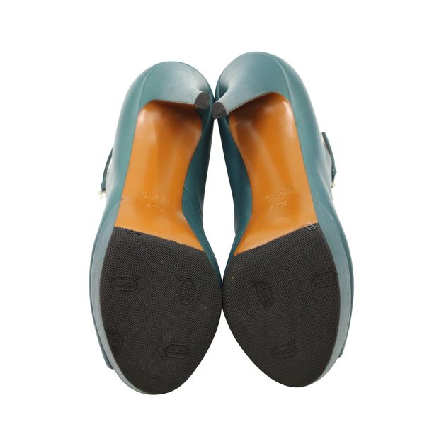 Gucci Teal Leather Betty T-Strap Platform Pumps