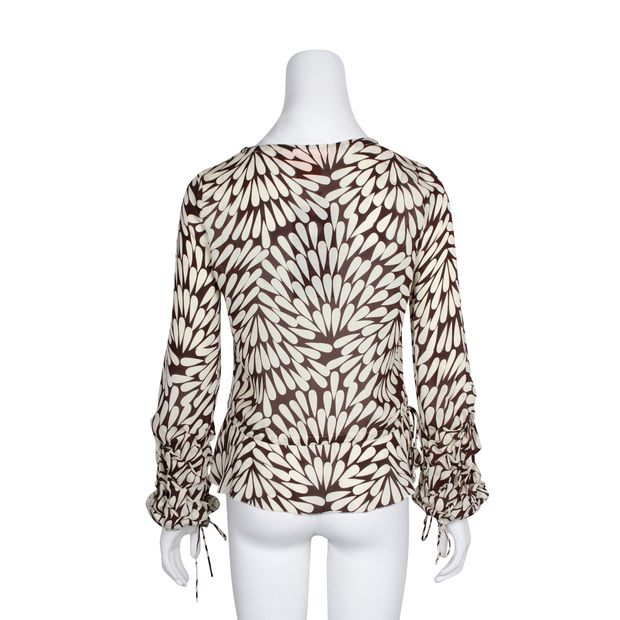 TORY BURCH Brown and White Print Blouse