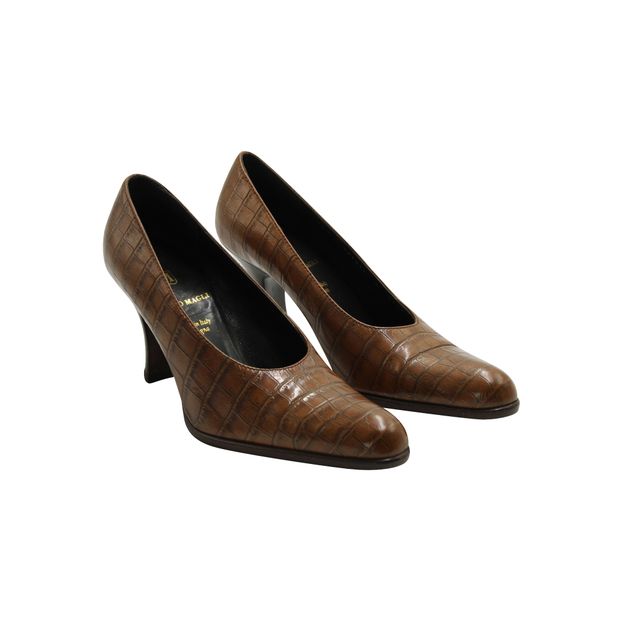 CONTEMPORARY DESIGNER Brown Leather Embossed Vintage Heels
