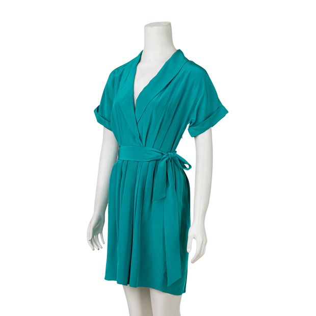 Contemporary Designer Notched Pleated Wrap Dress
