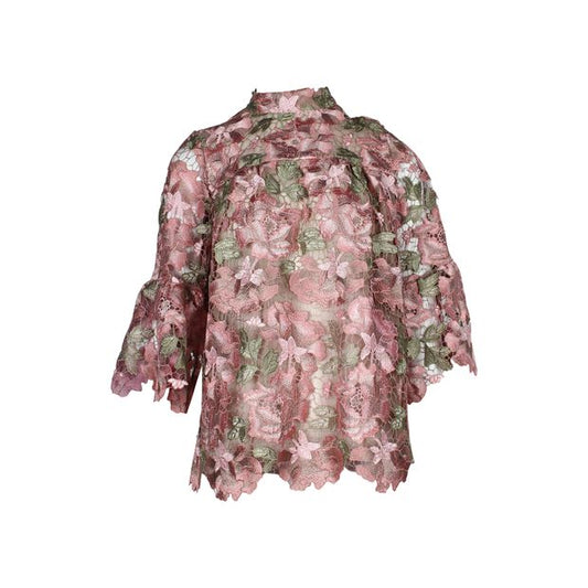 Anna Sui Mock Neck Floral Lace Blouse in Pink Polyester