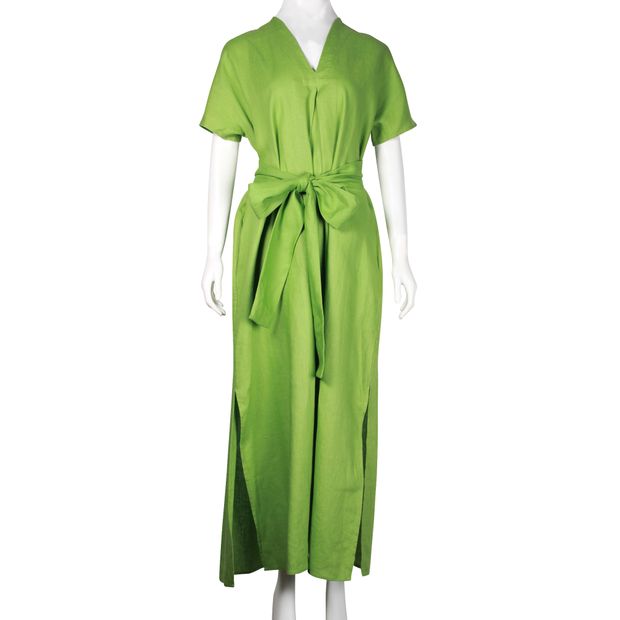 LISA MARIE FERNANDEZ Grass Green Linen A-Line Dress