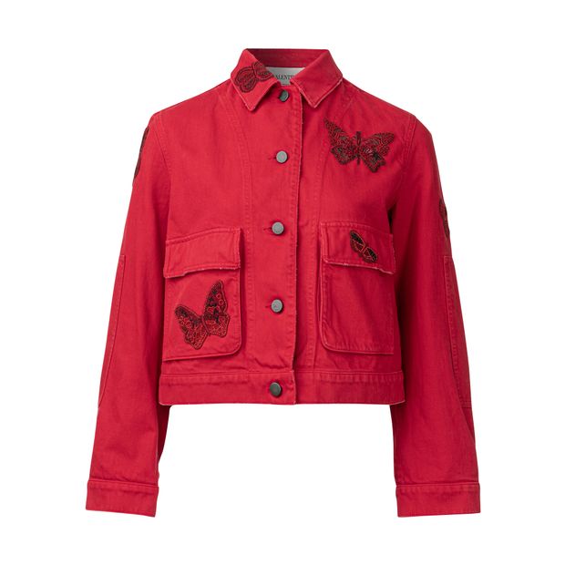 Valentino Red Denim Butterfly Jacket