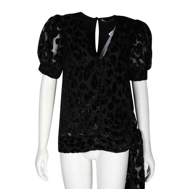 ALICE + OLIVIA Black Short Sleeved Top with Glitter Pattern