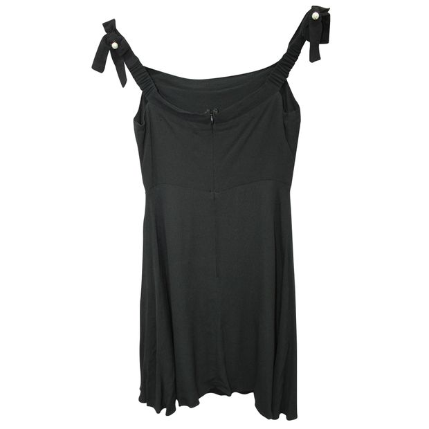 REFORMATION Mini Black Dress with Faux Pearls on Shoulder Straps