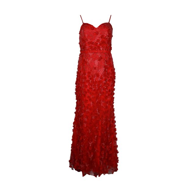 CONTEMPORARY DESIGNER Red Floral Tulle Dress