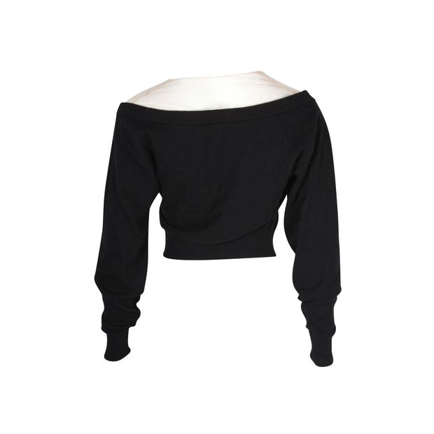 Alexander Wang Cropped Off The Shoulder Sweater in Black Wool