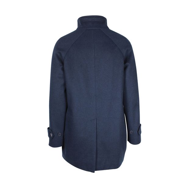 Loro Piana Funnel-Neck Over Coat in Blue Cashmere