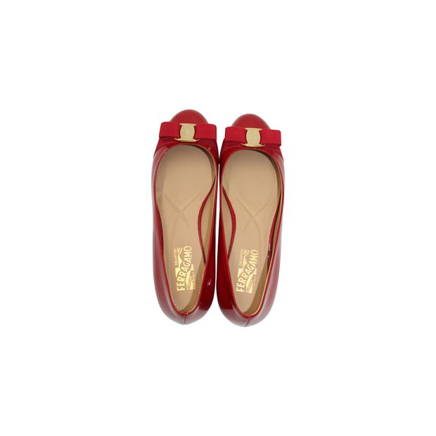 Salvatore Ferragamo Varina Ballet Flats in Red Patent Leather