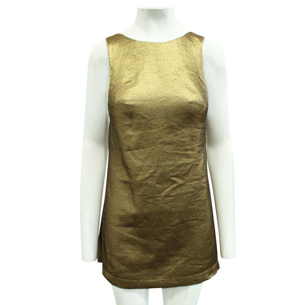 REFORMATION Golden Metallic Mini Dress with Open Back